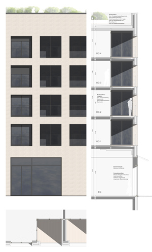 Fassadendetail Quartiersplatz – Plan: IFUB*/Steidle