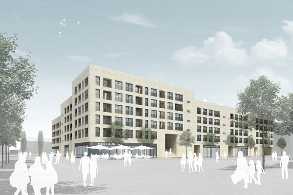 Ansicht Quartiersplatz – Rendering: IFUB*/Steidle
