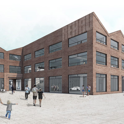 Perspektive Haupteingang – Rendering: WÜRSCHINGER/IFUB*