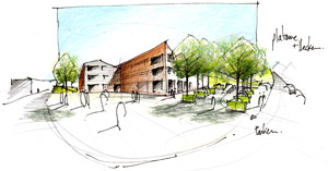 Platz vor Haupteingang – Skizze: Atelier le Balto